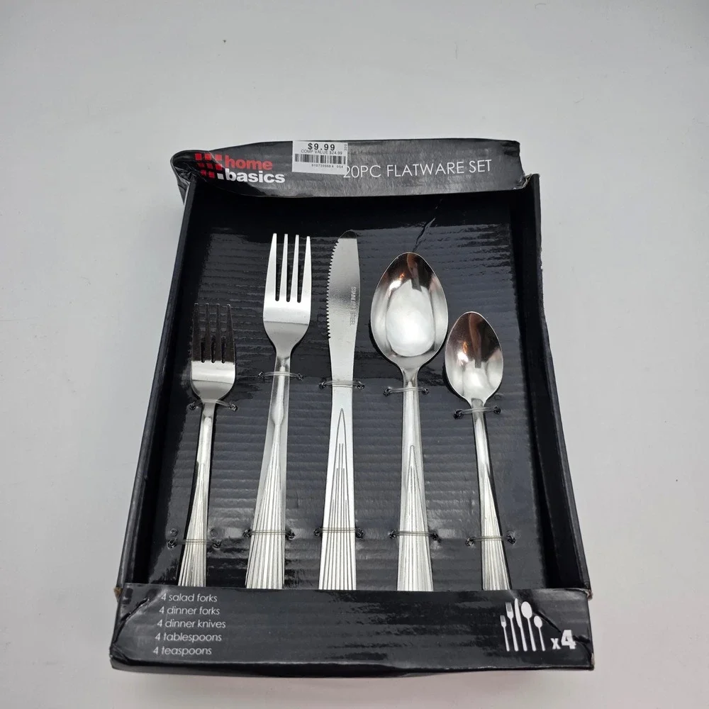 Home Basics 20 Piece Stainless Steel Flatware Set Service for 4 FS37432 Silver